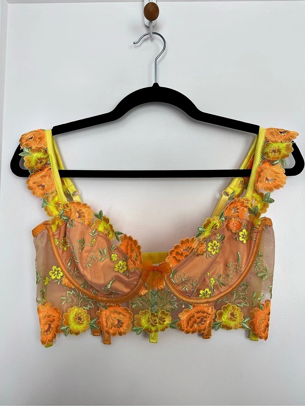 For Love & Lemons Peaches & Cream Bustier Orange & Yellow Floral